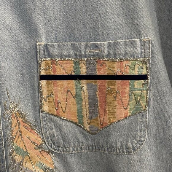 Scottsdale Images Appliqued Handpainted Denim Shirt Size XXL Blue Unique 32-8 - Picture 7 of 15
